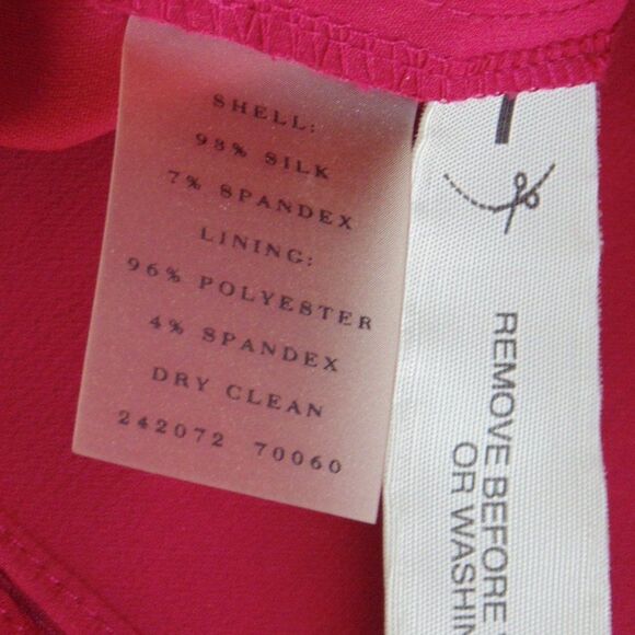 ANN TAYLOR Silk Dress, 10, Pink/Red, Ruffle neck, Sleeveless, Sash belt - Picture 12 of 13